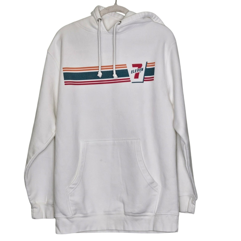7 Collection White 7 Eleven‎ 7-11 Logo Hoodie Sweatshirt Pullover Long Sleeve M